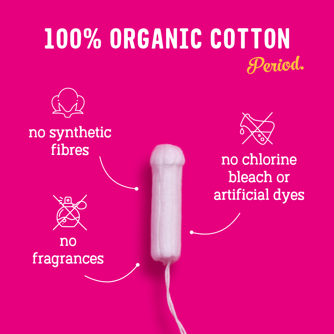100% organic cotton tampon on pink background