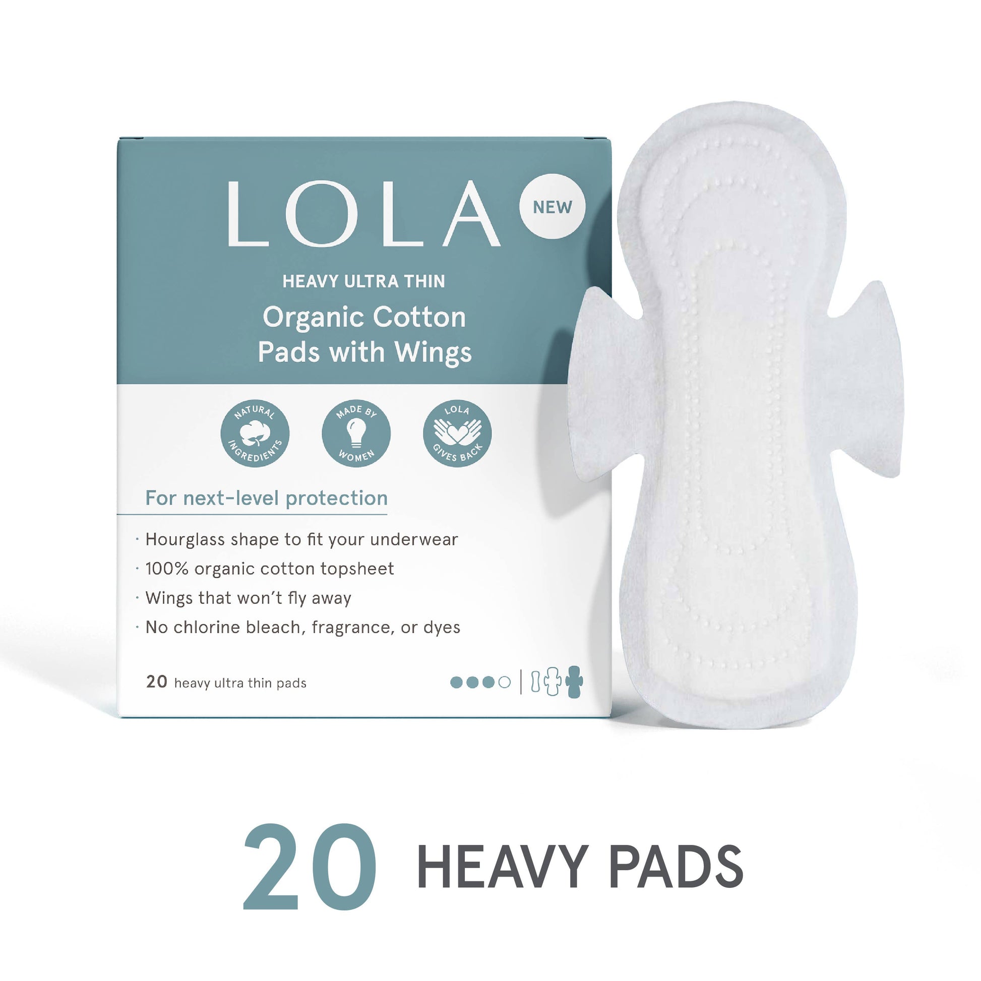 LOLA organic cotton pads with wings packaging on a white background
