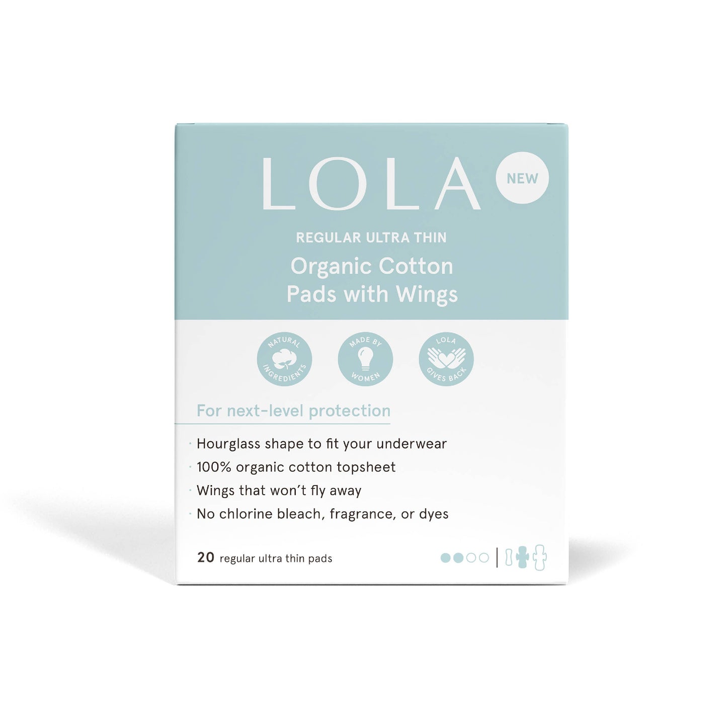 LOLA organic cotton pads with wings packaging on a white background