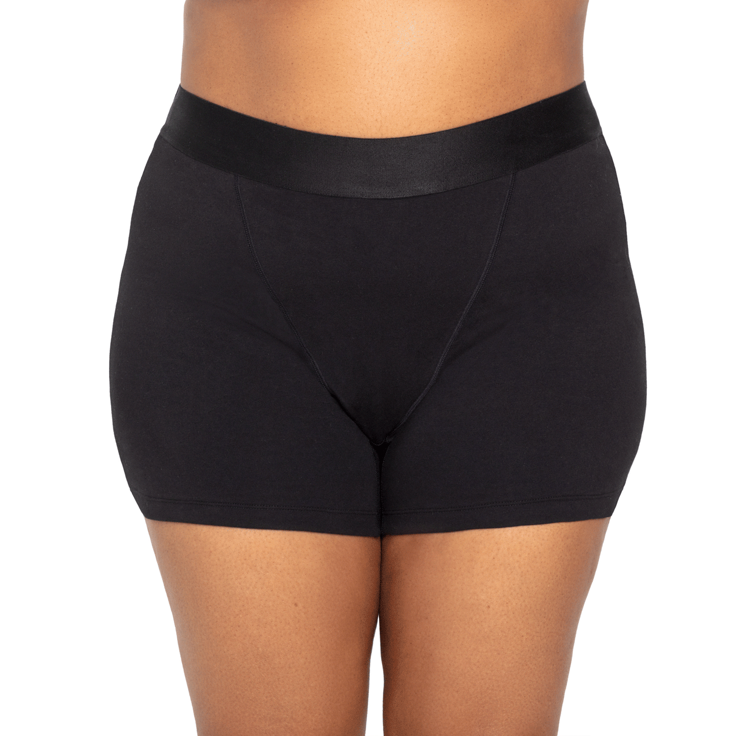 Black menstrual boxers on a model rotating