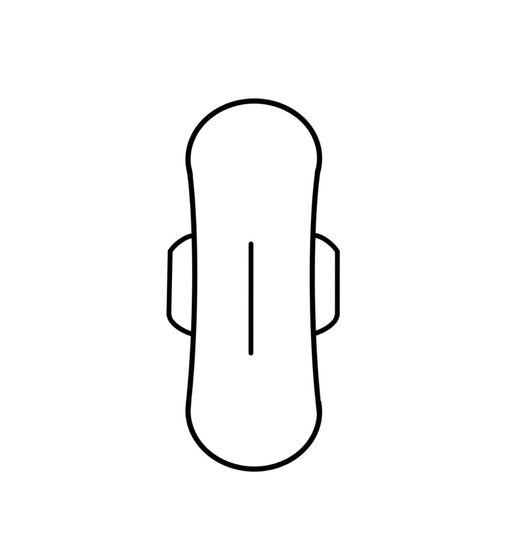 Outline of a sanitary pad on a white background