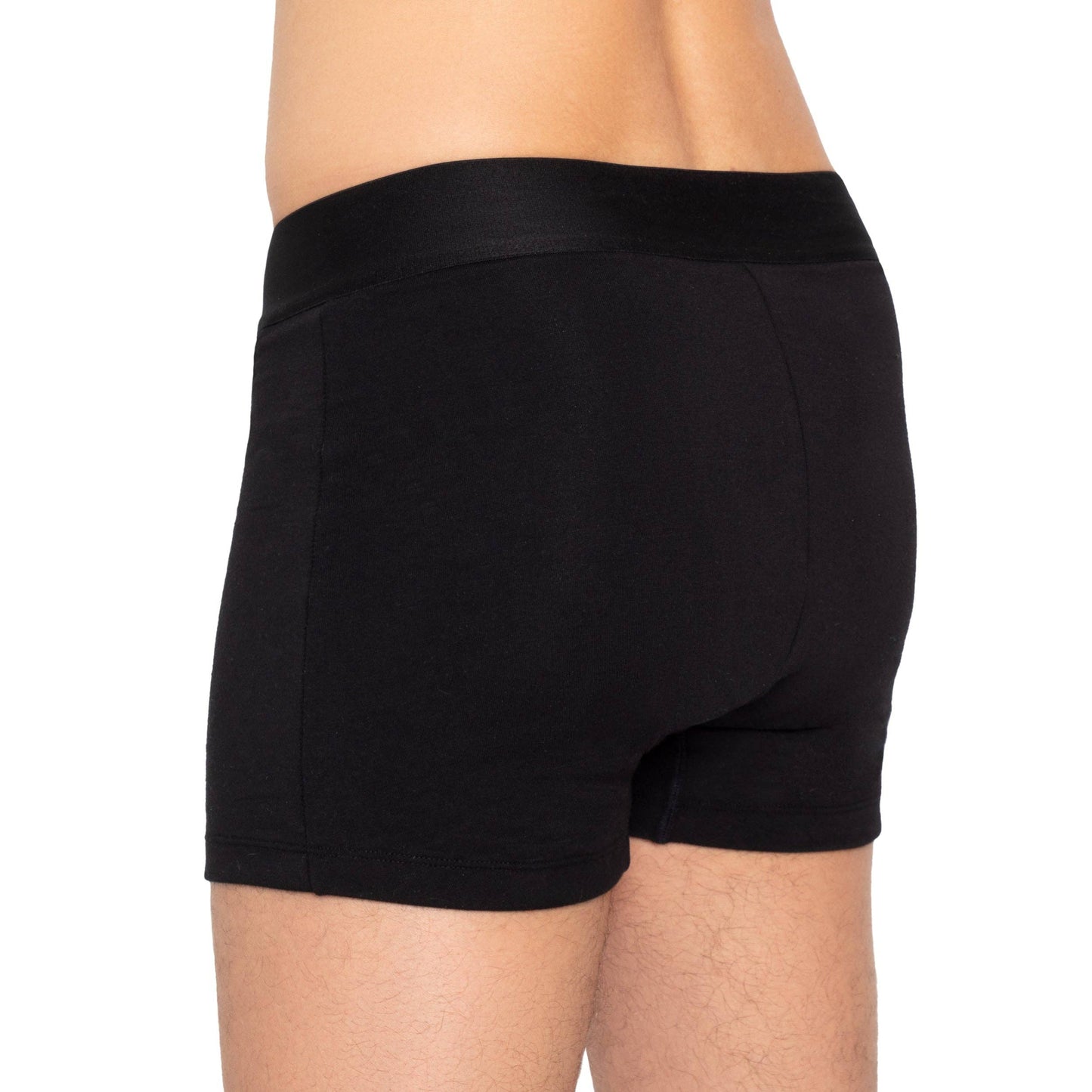 The back of a person wearing period boxer shorts