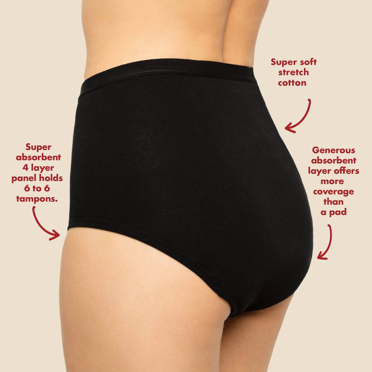 The High Waisted Period.  underwear in Cotton - Black  size: L